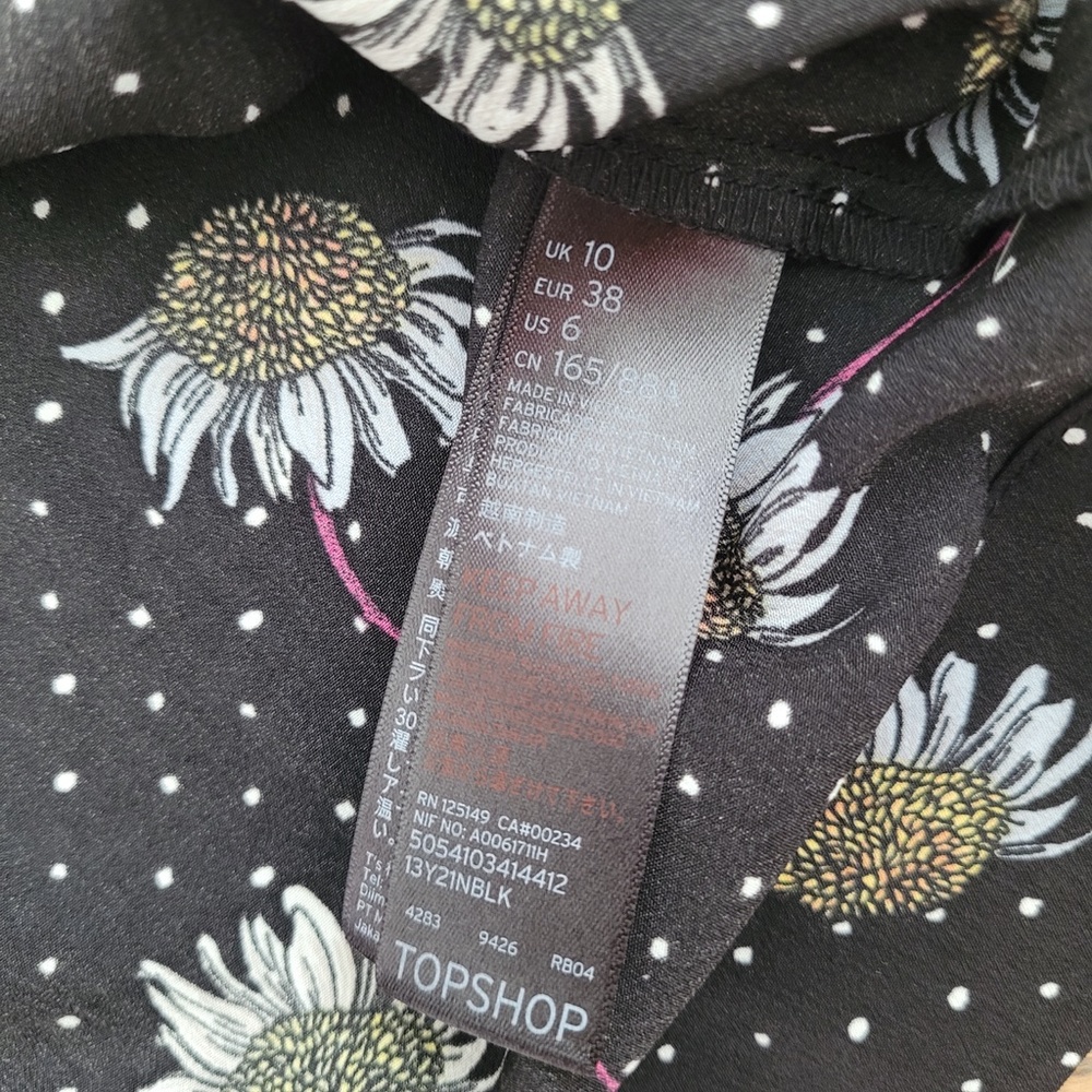 Topshop Black Polka Dot Cami Sz 6 Square Neck Daisy Floral Tank Top Whimsigoth - Picture 14 of 16